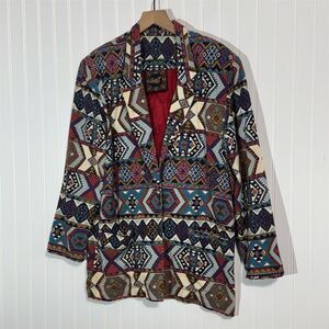 VTG Circle T Western Tapestry Blazer Jacket M Boho Geometric Aztec Ranchwear 90s